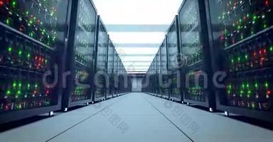 服务器机架。 现代数据中心。 云计算。 4kUHD